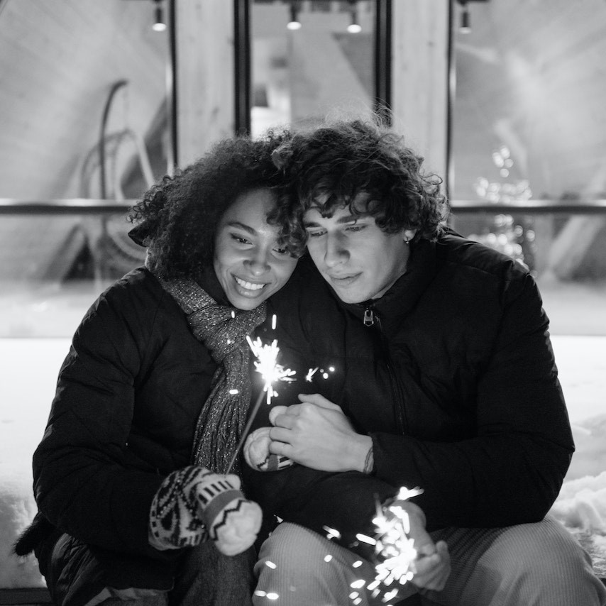 Couple watching sparkles BW