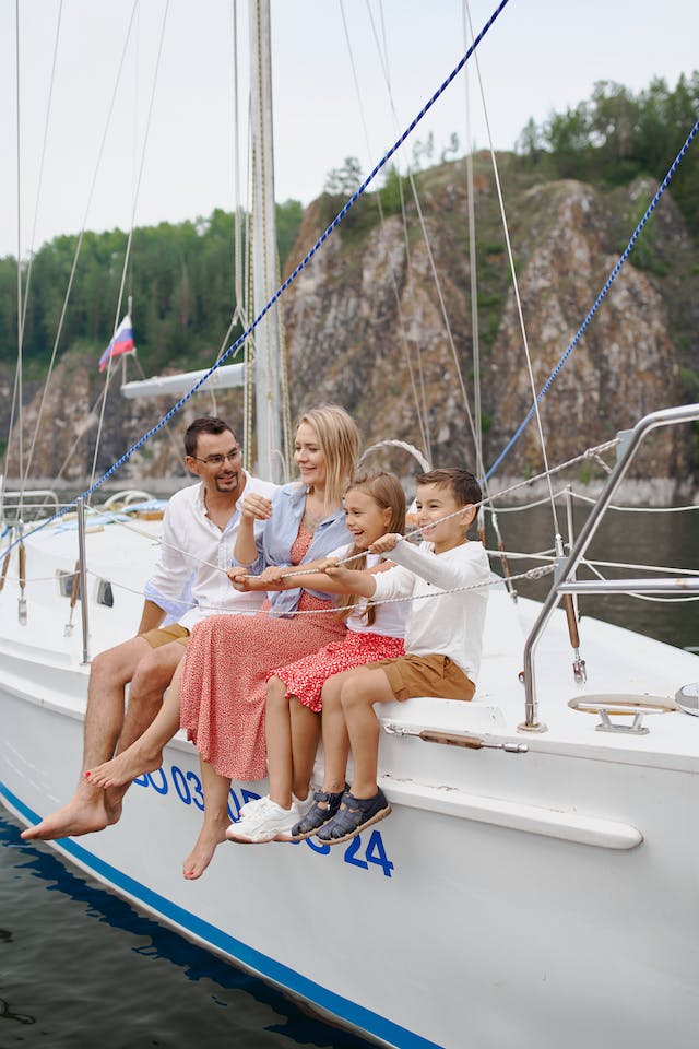 Family seating on a sailboat